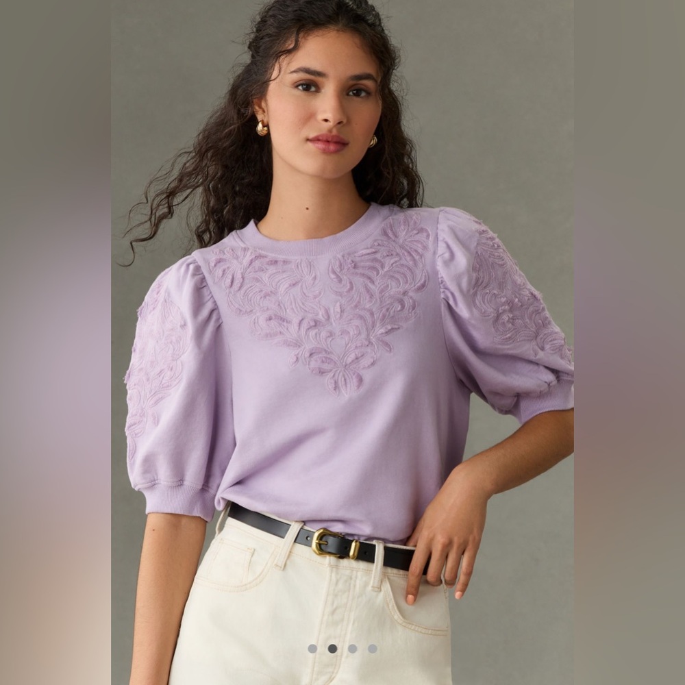 Anthropologie Lilac Embroidered Sweatshirt